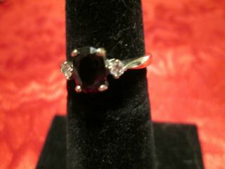 Vintage 14k Gold Garnet With 2 Diamonds Estate Find