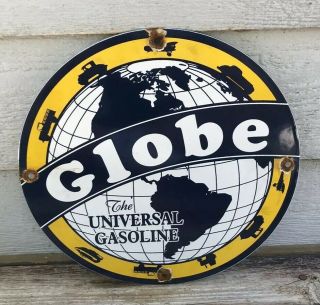 Vintage Globe Porcelain Enamel Sign 11 3/4 Gas Oil Pump Plate