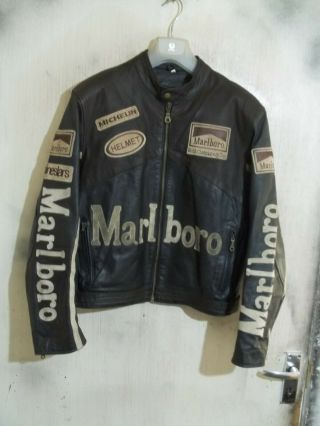 Vintage Marlboro Racing Leather Motorcycle Jacket Size S - M