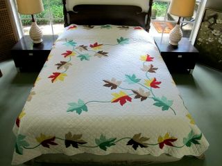 Unfinished Vintage All Cotton Hand Sewn Trailing Leaf By Home Needlecraft; Full