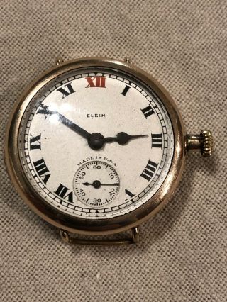 Vintage WWI Military ELGIN Trench Watch RARE RED 12 XII ROMAN - RUNS WELL 6