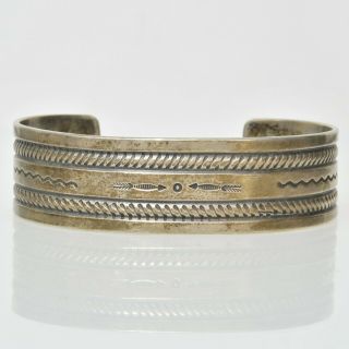 Vintage Sterling Silver Navajo Hand Stamped Etched Wide Cuff Bracelet Estate 3/4