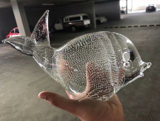 Vintage Lrg Signed Licio Zanetti Murano Controlled Bubble Glass Fish Sculpture