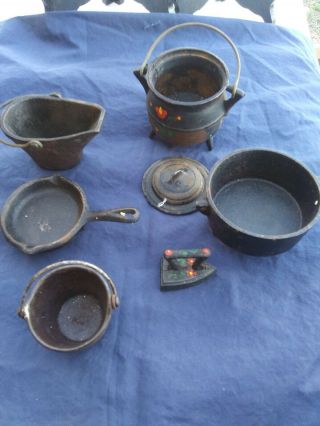 Antique Cast Iron Toy Pot And Pan Set