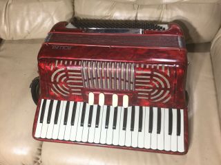 Vintage Red Pollina Accordion 120 Bass 41 Treble With Case