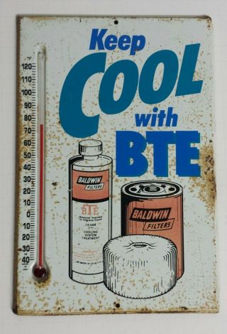 Vintage Bte Baldwin Oil Filters Advertising Metal Thermometer Sign Rare - 9 " X 6 "