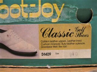NOS Vintage Footjoy Classic Mens Golf Shoes White Wingtip Brogue Sz.  9.  5D 4