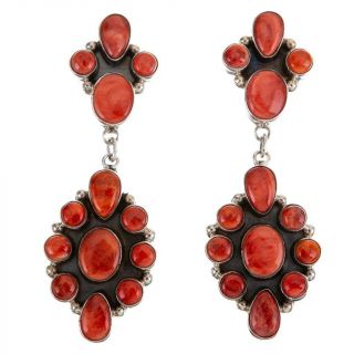 Navajo Earrings Sterling Silver " Rose Red Spiny Oyster " Jennifer Begay Clusters