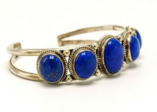 Running Bear Shop SIGNED Sterling Silver Lapis Lazuli Cabochon Cuff Bracelet 2