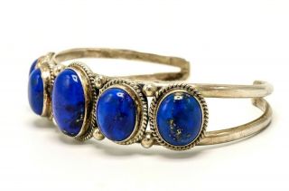 Running Bear Shop SIGNED Sterling Silver Lapis Lazuli Cabochon Cuff Bracelet 3