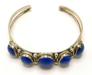 Running Bear Shop SIGNED Sterling Silver Lapis Lazuli Cabochon Cuff Bracelet 5