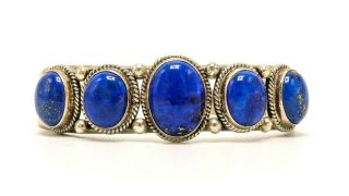 Running Bear Shop SIGNED Sterling Silver Lapis Lazuli Cabochon Cuff Bracelet 6