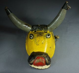Vintage Hand Carved Bull Torito Traditional Wooden Dance Mask From Guatemala