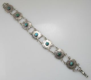 Unusual Fred Harvey Era Flat Link Turquoise Bracelet Sterling Silver Vintage