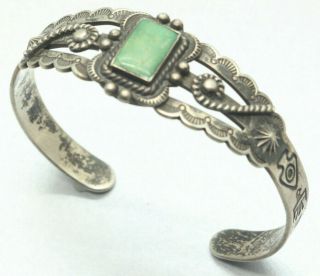 SOUTHWESTERN Classic Pilot Turquoise Hand Engraved Sterling Silver Cuff Bracelet 2