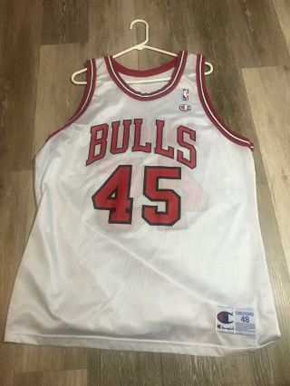 Vintage Michael Jordan 45 Chicago Bulls White Champion Jersey Size 48 Xl
