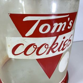 Vintage Tom ' s Cookies Container Metal Lid Store Display Advertising Plastic Jar 3