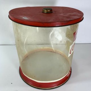 Vintage Tom ' s Cookies Container Metal Lid Store Display Advertising Plastic Jar 8
