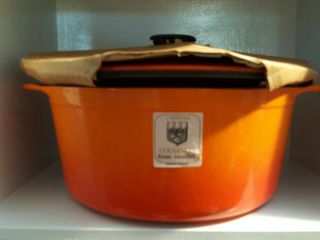 Vintage Le Creuset E Dutch Oven Enameled Cast Iron Large In Flame Red France
