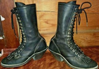 VTG OLATHE 8D Tall Packers boots black leather western cowboy/Riding Heel 2