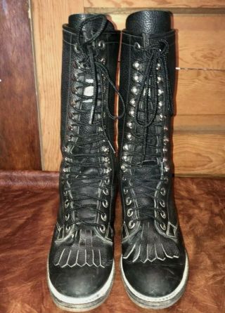 VTG OLATHE 8D Tall Packers boots black leather western cowboy/Riding Heel 5