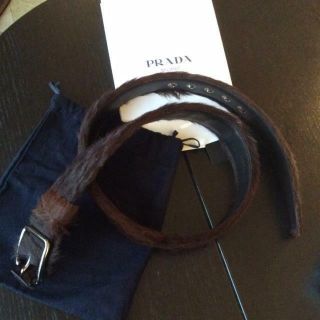 Authentic Prada Horse Fur Hair Brown Belt Rare Collectible 90cm