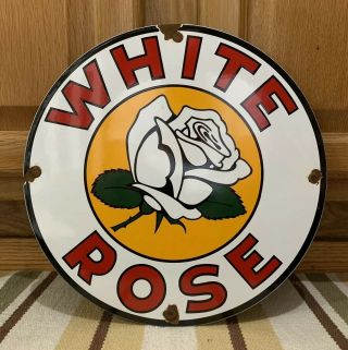 Porcelain White Rose Gasoline Sign Vintage Gas Pump Plate Oil