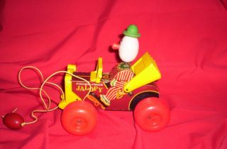 Vintage Fisher Price Pull Toy,  " Jalopy The Clown " ; 7.  5 " L X 7.  5 " H X 4.  5 " W