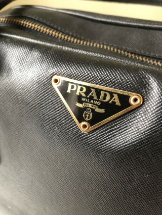 Authentic Vintage PRADA Small Hand Bag Black Nylon Leather Gold Metal with Lock 2