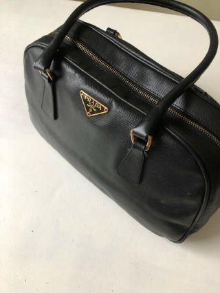 Authentic Vintage PRADA Small Hand Bag Black Nylon Leather Gold Metal with Lock 3