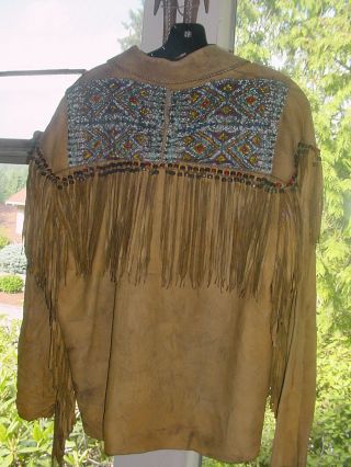 Vintage Fringed & Beaded Hide Coat Cowboy Indian Reenactment