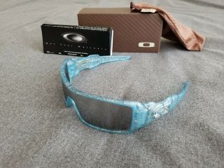 Oakley Oil Rig Blue Frost Silver History Text Frames W/ Chrome Lenses Very Rare