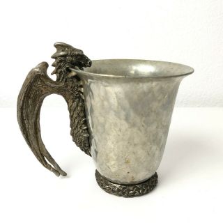 Rare Vintage Fellowship Foundry Pewter Dragon Mug Goblet Chalice Silver 1987 Fan