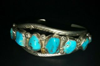 Vintage Native American Sterling Silver Turquoise Cuff Bracelet