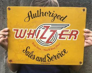 Vintage Whizzer Authorized Sales And Service Porcelain Gas Station Pump Plate