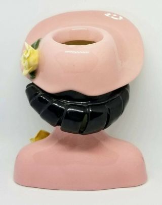 Vintage Lady Head Vase Pink With Yellow Flowers Black Hair Made in Japan 3