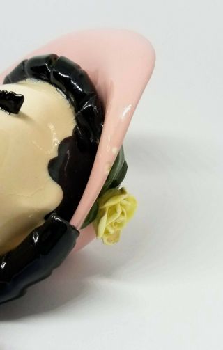 Vintage Lady Head Vase Pink With Yellow Flowers Black Hair Made in Japan 5