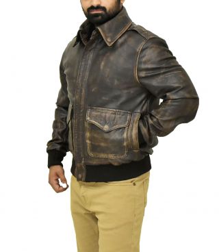 A2 Bomber Aviator Vintage Navy Pilot Distressed Brown Real Leather Jacket