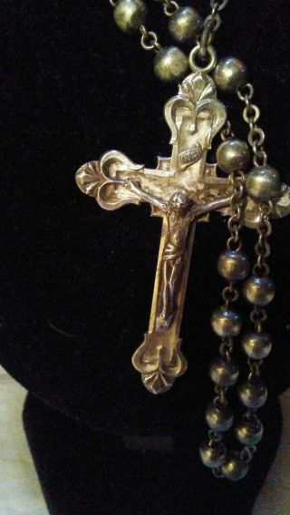Vintage/antique Sterling Silver 19 " L Rosary With 2 1/4 " X 1 1/2 " Cross 29.  6 Gr