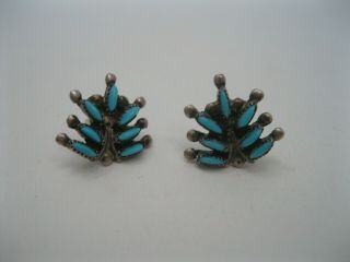 Vintage Zuni Silver & Needlepoint Turquoise Squash Blossom Necklace,  Earrings 4