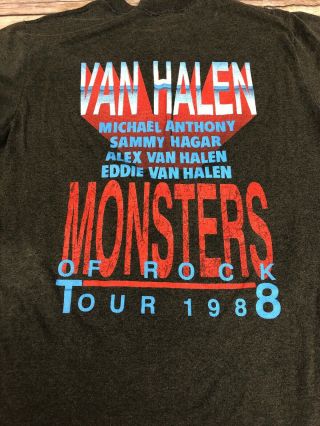 MEDIUM Vtg 1988 Van Halen Monster Of Rock Tour Concert T - Shirt Made USA 6