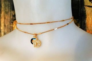 Vtg 90s Christian Dior 25 " Gold Crystal Cd Logo Monogram Pendant Runway Necklace