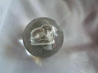 Large Clear Antique Vintage Clear Marble Sulphide Bunny Rabbit Inside