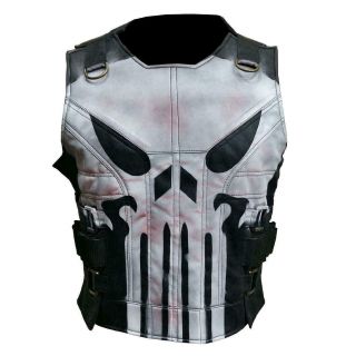 Mens The Punisher War Skull Season 2 Thomas Jane Tactical Leather Vest Jacket