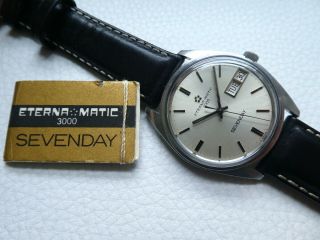 Rare Vintage Steel ETERNA MATIC 3000 SEVENDAY Men ' s dress watch from 1967 ' s year 2