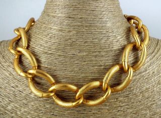 Vintage Anne Klein Satin Gold Tone Chunky Textured Chain Link Necklace Choker
