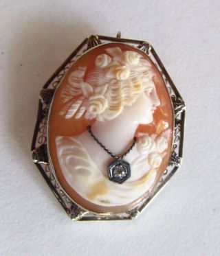Choice Antique 14k Gold & Carved Shell Cameo Pendant Brooch - 2 " Tall - 8.  4 Grams - Nr