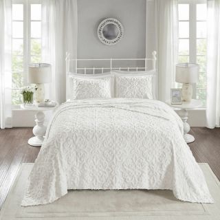 Xxxl Ultra Soft Plush White Chenille Vintage Large Bedspread Quilt Set