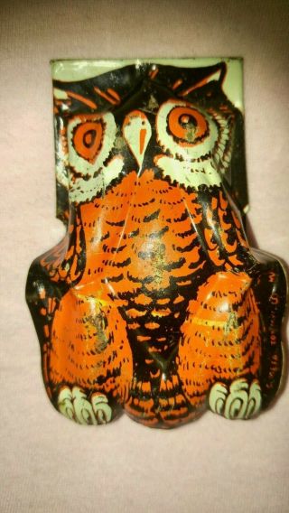 Us Metal Toy Company Metal Clicker Toy Owl Vintage Halloween Tin Noise Maker