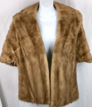 Vtg Mademoiselle Mink Fur Stole Cape L Pastel Mink Pockets Satin Lined